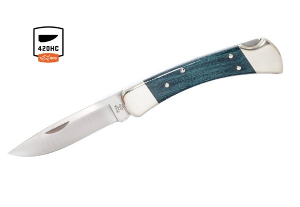 Buck Knives 110 Indigo Blue Nickel Silver Drop Point Folding Hunter Knife W/Sheath 110BLSSH