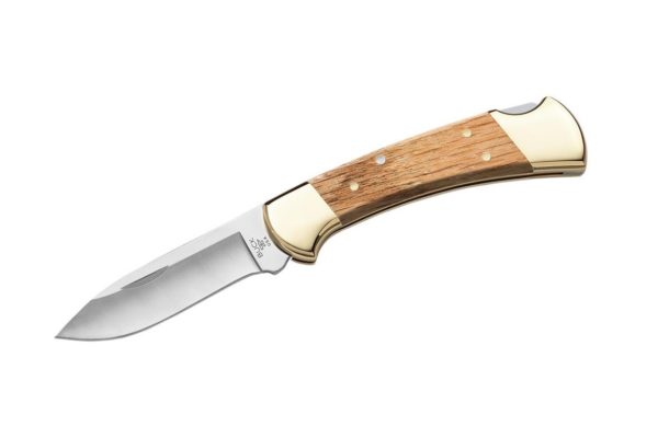 Buck Knives 112 Ranger Oak Drop Point 5160 BOS High Carbon Folding Knife W/Sheath 0112OAKSSH1