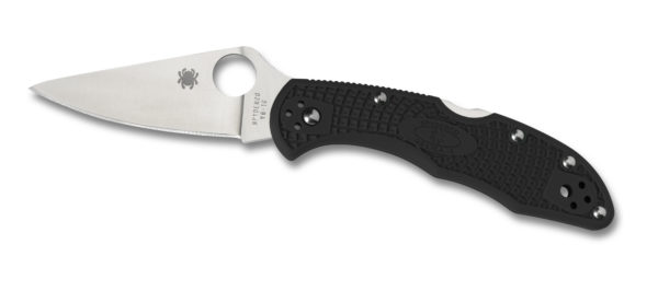 Spyderco Delica 4 Flat Ground 2-7/8" VG10 Satin Plain Blade, Black FRN Handles W/ Clip