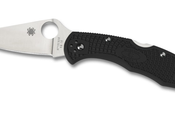Spyderco Delica 4 Flat Ground 2-7/8" VG10 Satin Plain Blade, Black FRN Handles W/ Clip