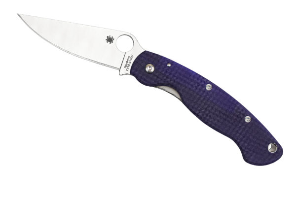 Spyderco Military Folding Knife 4" S110V Satin Plain Blade, Blue/Purple G10 Handles W/Clip