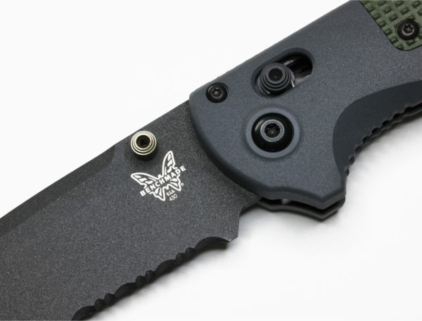 Benchmade 430SBK Redoubt Folding Knife 3.55" Partial Serrated Graphite CPM-D2 Blade, Gray & Green Grivory Handles (Out Of Production) - Image 10