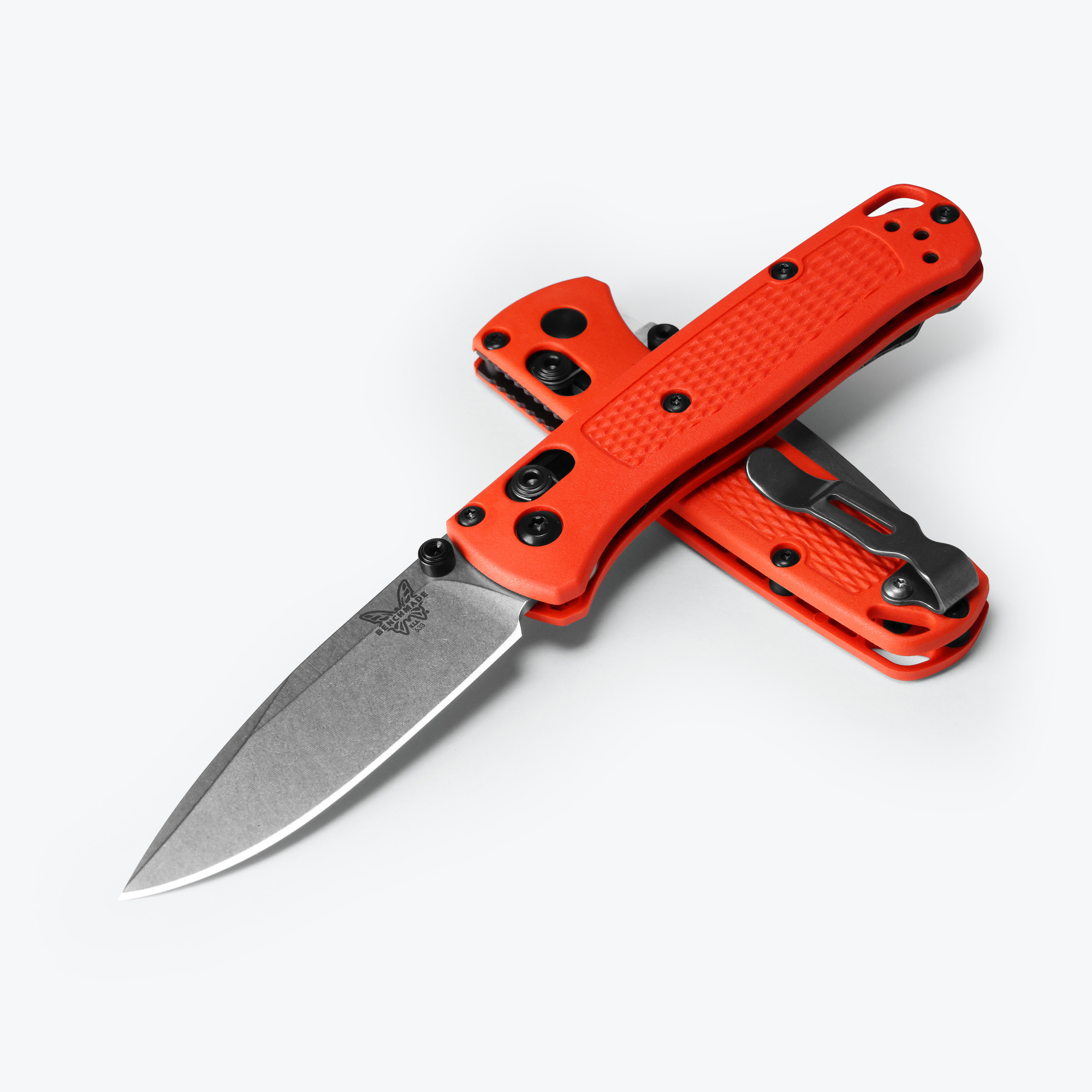 Benchmade 533-04 Mini Bugout, 2.82" Plain Edge CPM-S30V Drop Point Blade, Mesa Red Grivory Handle W/ Clip (Out Of Production) - Image 3