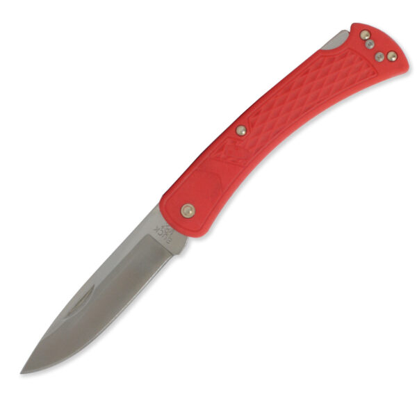 Buck Knives 110 Slim Select Folding Hunter Pocket Knife, 420HC Drop Point Blade, Red Scales W/ Clip - Image 4