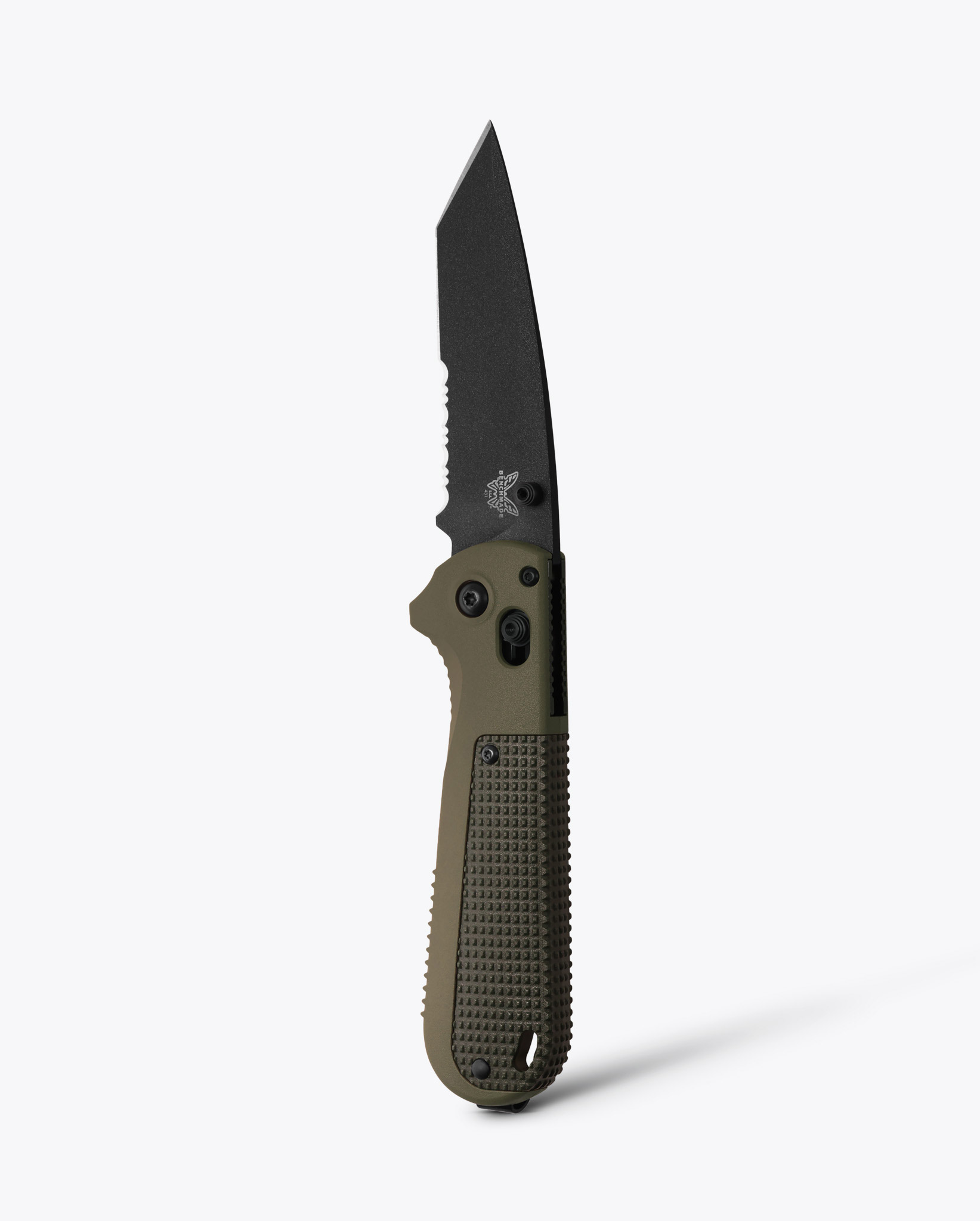 Benchmade 431SBK-1 Redoubt Folding Knife, 3.55" CPM-D2 Cobalt Cerakote Partially Serrated Tanto Blade, Ranger and Forest Green Grivory Handles W/Clip - Image 8