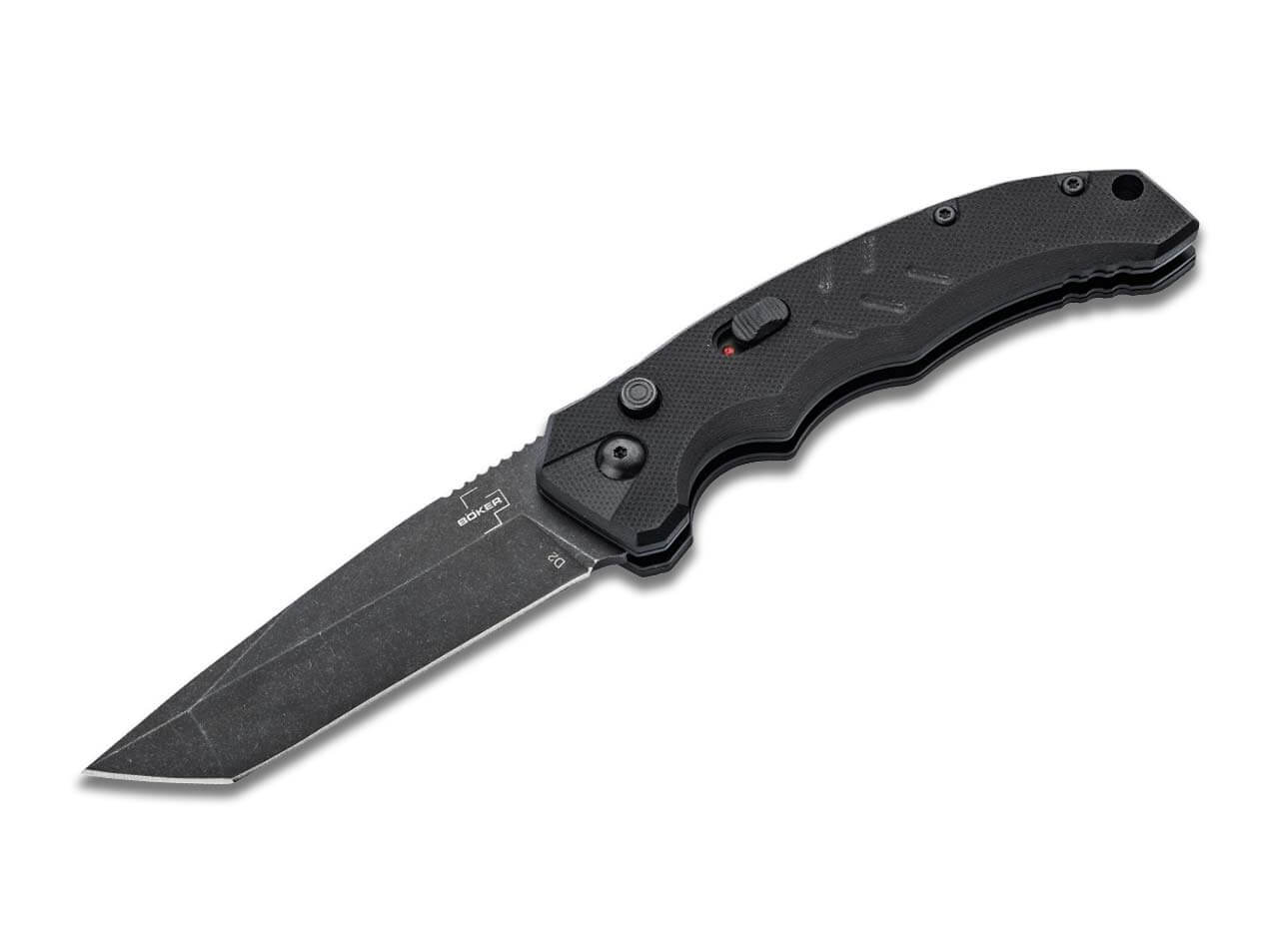 Boker Plus Mini Kalashnikov Tanto Auto Folding Knife, 2.52" Black D2 Tanto Blade, Finger Groove Aluminum Handles W/ Clip - Image 4