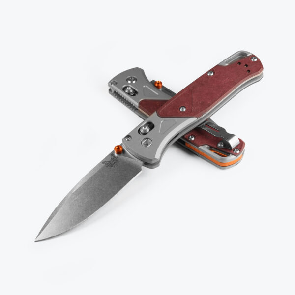 Benchmade 535-09 Bugout Folding Knife 3.24" S90V Stonewashed Drop Point Blade, Aluminum / Redstone Richlite Handles  W/ Clip - Image 12