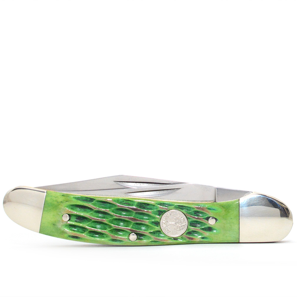 Boker Manufaktur Traditional Series 2.0 Copperhead Pocket Knife, Burnt Lime Green Jigged Bone Scales, 3" D2 Blades (C&C Exclusive) - Image 2