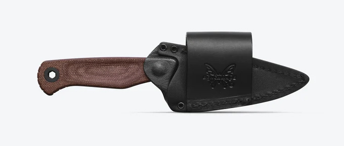 Benchmade 203BT-03 Dacian Fixed Blade Knife, 3.54" CPM-MagnaCut Blue Cerakote Spear Point Blade, Brown Canvas Micarta Handles, Leather Sheath - Image 3