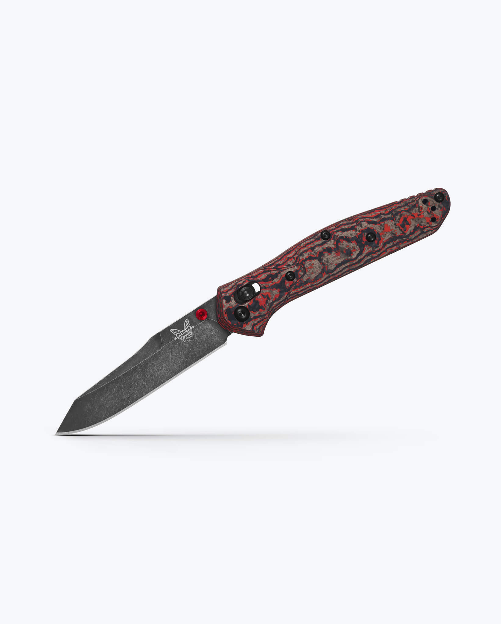 Benchmade 940BK-2502 Osborne Folding Knife, 3.4" CPM-MagnaCut Battlewash DLC Reverse Tanto Blade, Lava Flow Fat Carbon Handles W/ Clip (Limited Edition) - Image 7