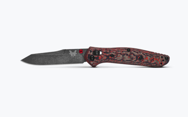 Benchmade 940BK-2502 Osborne Folding Knife, 3.4" CPM-MagnaCut Battlewash DLC Reverse Tanto Blade, Lava Flow Fat Carbon Handles W/ Clip (Limited Edition) - Image 6