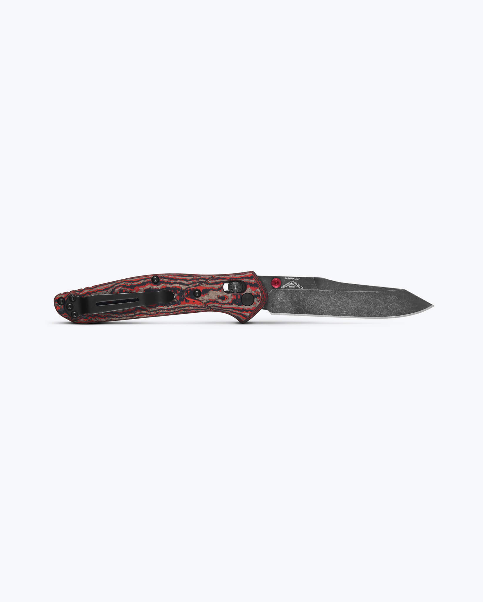 Benchmade 940BK-2502 Osborne Folding Knife, 3.4" CPM-MagnaCut Battlewash DLC Reverse Tanto Blade, Lava Flow Fat Carbon Handles W/ Clip (Limited Edition) - Image 4