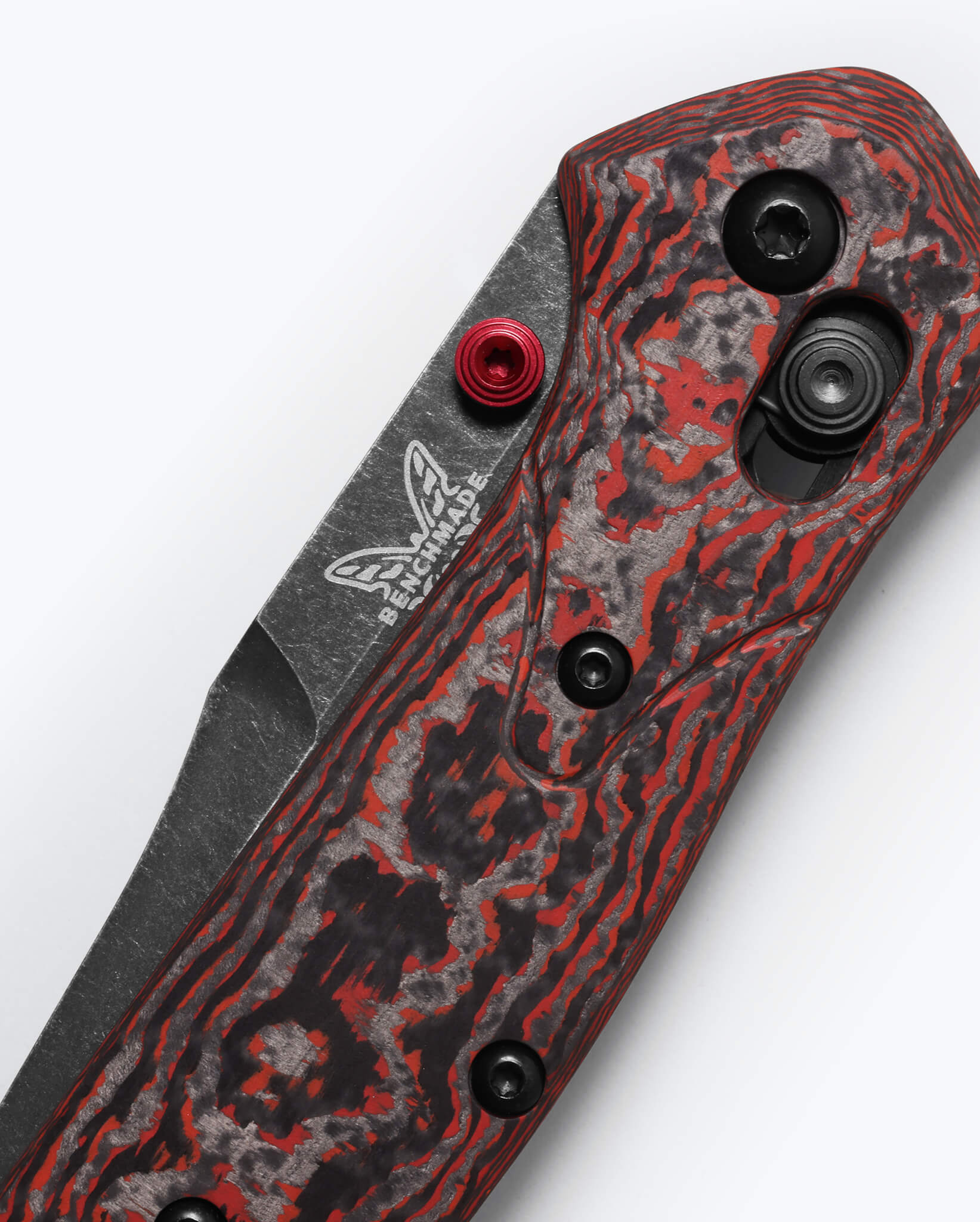 Benchmade 940BK-2502 Osborne Folding Knife, 3.4" CPM-MagnaCut Battlewash DLC Reverse Tanto Blade, Lava Flow Fat Carbon Handles W/ Clip (Limited Edition) - Image 3
