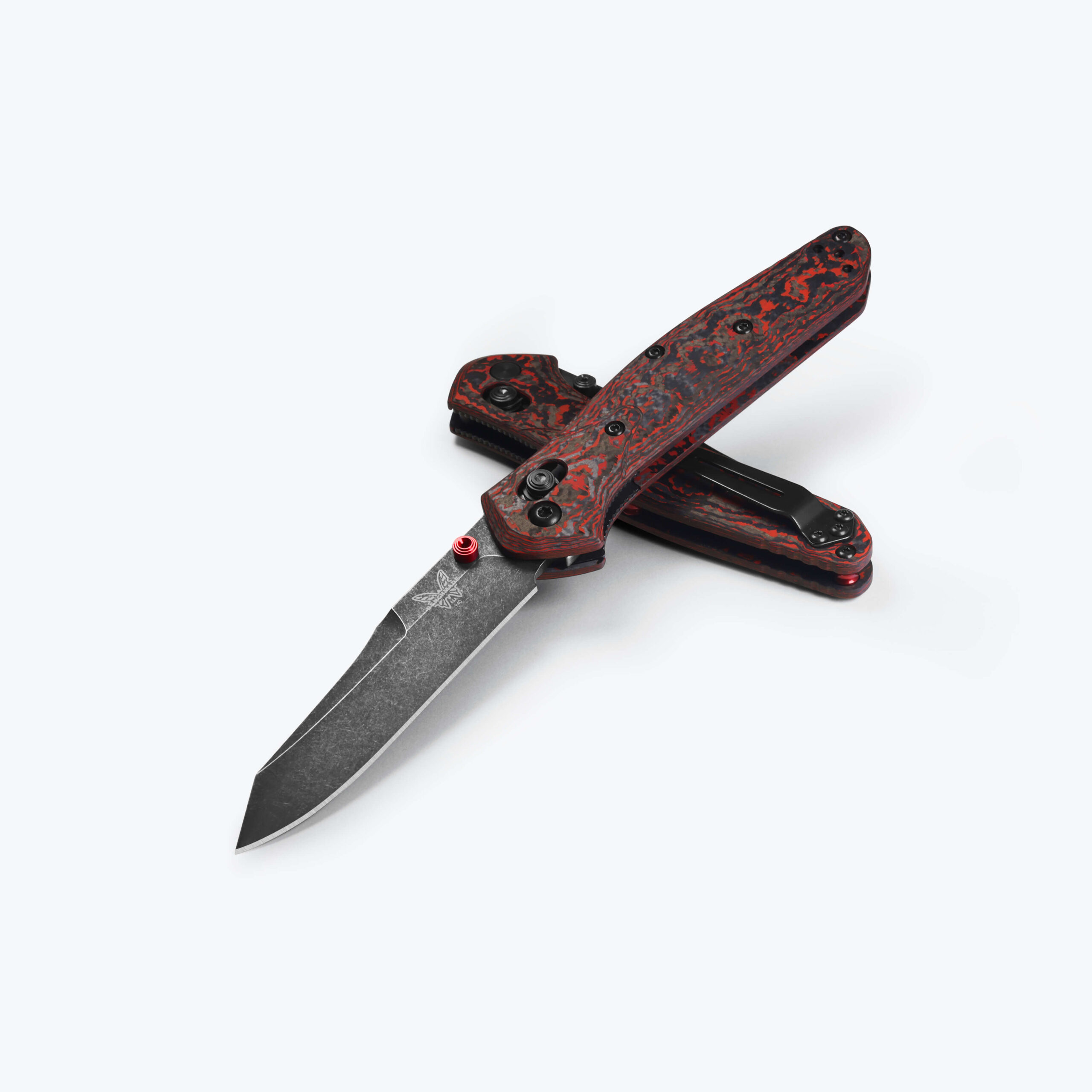 Benchmade 940BK-2502 Osborne Folding Knife, 3.4" CPM-MagnaCut Battlewash DLC Reverse Tanto Blade, Lava Flow Fat Carbon Handles W/ Clip (Limited Edition)