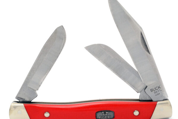 Buck Knives 301RDSBB Stockman Folding Pocket Knife, 2.875" 420HC Blade(s), Red Polymer Handle W/ Nickle Silver Bolsters (Made In USA, Dealer Exclusive)