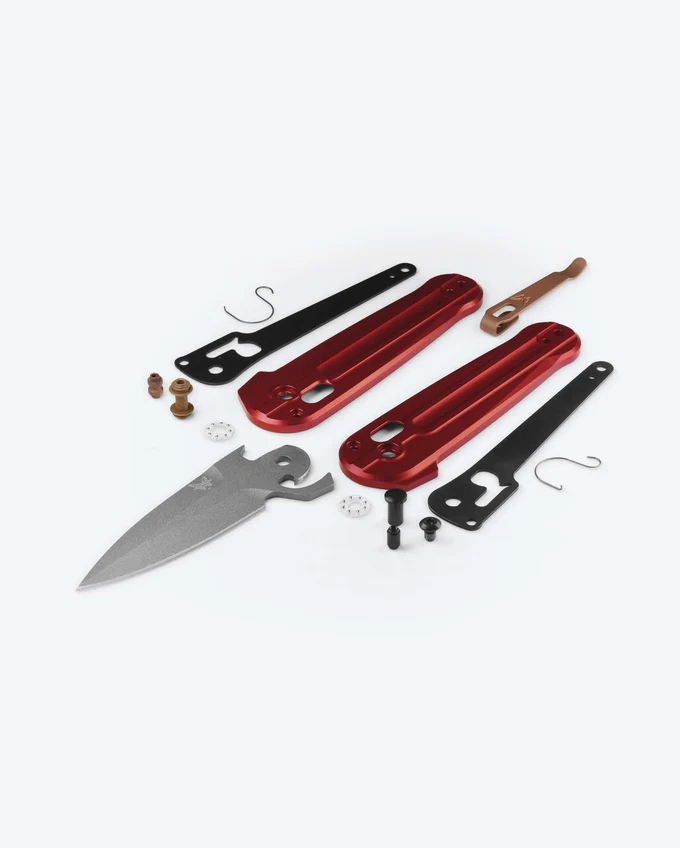 Benchmade 491GY-01 Lowden AXIS Flipper Folding Knife, 2.79" M390 Gray Cerakote Spear Point Blade, Phoenix Red Aluminum Handles W/ Clip - Image 5