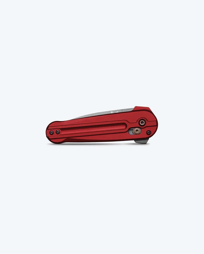 Benchmade 491GY-01 Lowden AXIS Flipper Folding Knife, 2.79" M390 Gray Cerakote Spear Point Blade, Phoenix Red Aluminum Handles W/ Clip - Image 4