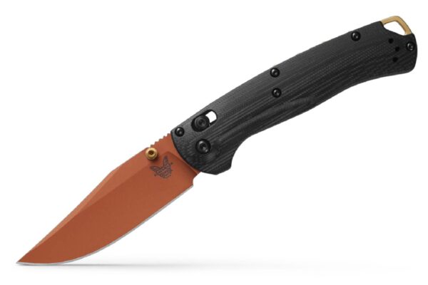 Benchmade 15536CR-2501 Taggedout Folding Knife, 3.5" CPM-S45VN Copper Cerakote Clip Point Blade, Textured Black G-10 Handles W/ Clip (Limited Edition)