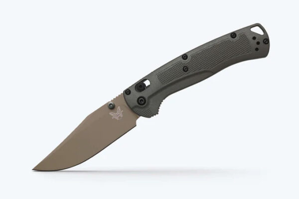 Benchmade Hunt 15536TN-02 Taggedout Folding Knife, 3.5" Elmax Tan Cerakote Clip Point Blade, Deep Olive Grivory Handles W/ Clip