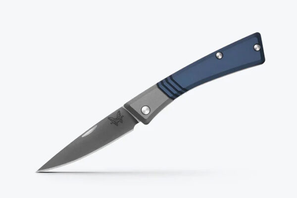 Benchmade 315 Successor Slipjoint Folding Knife, 2.56" M390 Drop Point Blade, Crater Blue Aluminum Handles, Ash Gray Bolsters W/ Clip, Leather Pocket Sheath