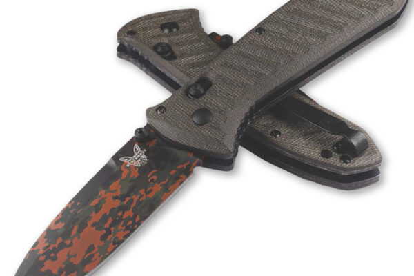 Benchmade 570CAMO-2601 Presidio II, 3.72" S30V Drop Point Camo Cerakote Blade, OD Canvas Micarta Scales W/ Clip (Shot Show Limited Edition)