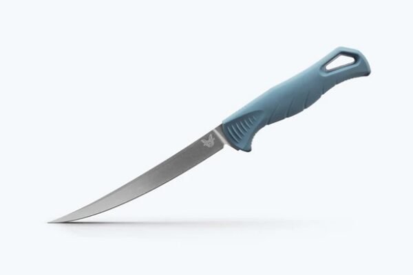 Benchmade Water 18030 Fishcrafter Fixed Blade Knife, 5.97" CPM-MagnaCut Stonewashed Trailing Point Blade, Depth Blue Santoprene Handle, Sonar Molded Sheath