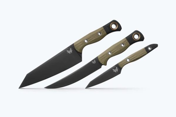 Benchmade 4005BK-01 Three Piece Fixed Blade Kitchen Knife Travel Set, DLC Black CPM-154 Blades, OD Green G-10 Handles