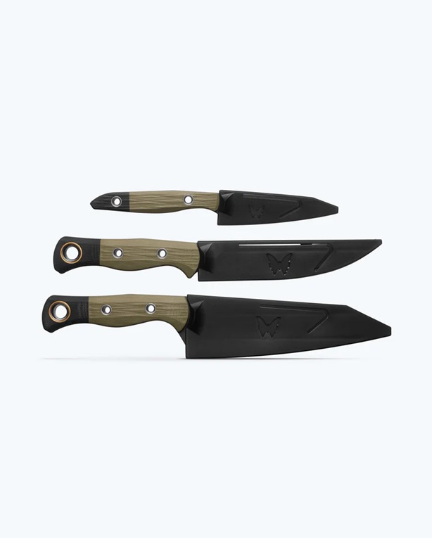 Benchmade 4005BK-01 Three Piece Fixed Blade Kitchen Knife Travel Set, DLC Black CPM-154 Blades, OD Green G-10 Handles - Image 2
