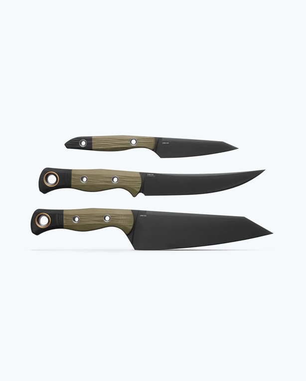 Benchmade 4005BK-01 Three Piece Fixed Blade Kitchen Knife Travel Set, DLC Black CPM-154 Blades, OD Green G-10 Handles - Image 3