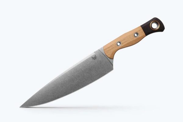 Benchmade 4025-02 Chef's Knife Fixed Blade Knife, 8" CPM-154 Stonewashed Drop Point Blade, Maple Valley Richlite and Black G10 Handles W/ Sheath