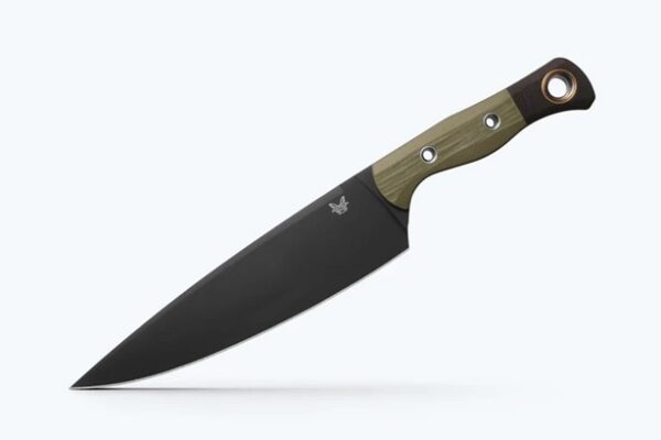 Benchmade 4025BK-01 Chef's Knife Fixed Blade Knife, 8" CPM-154 Black DLC Drop Point Blade, OD Green and Black G10 Handles W/ Sheath