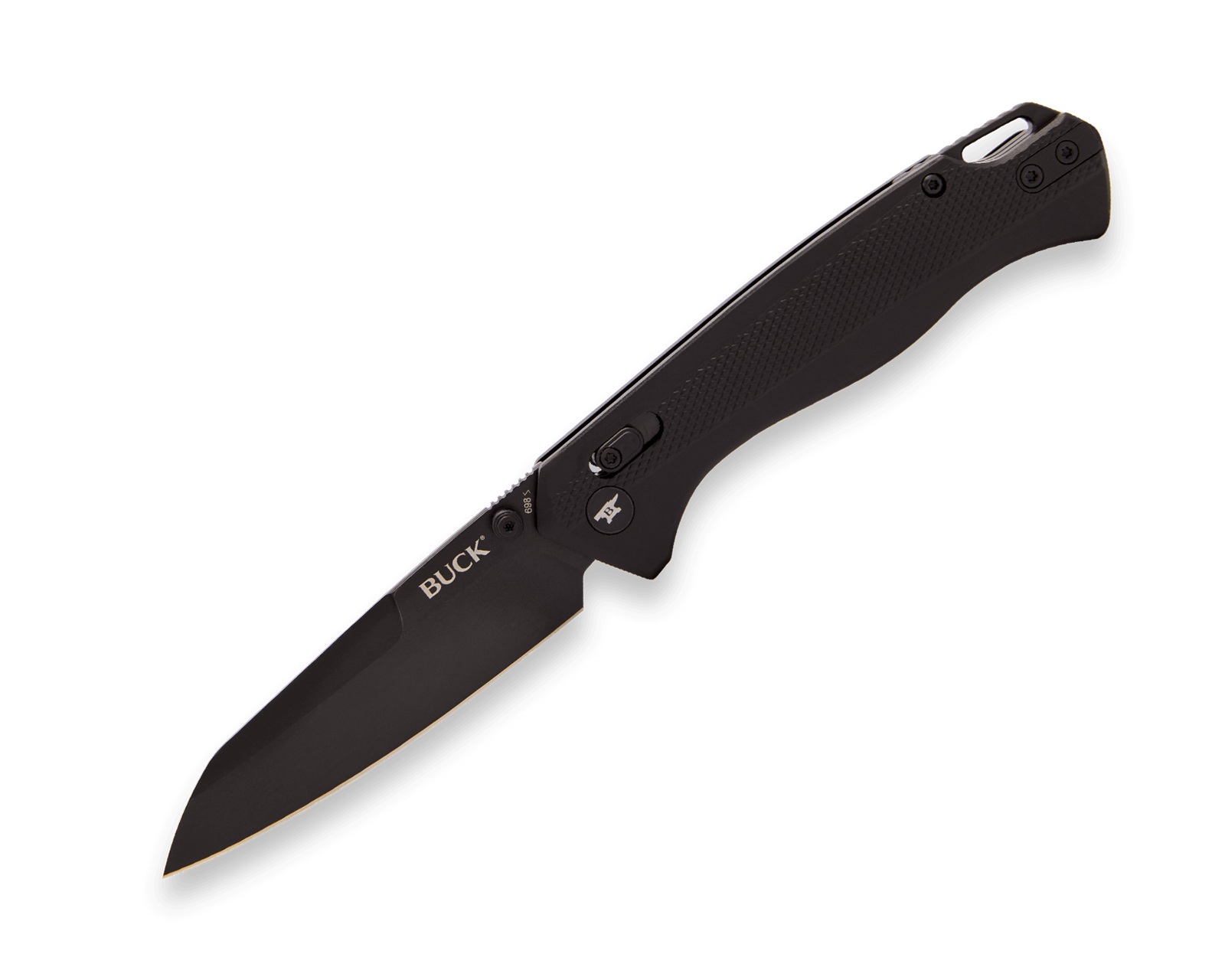 Buck Knives 698BKS Ferrox Crossbar Lock Folding Knife, 3.375" D2 Black Reverse Tanto Blade, Black Anodized Aluminum Scales W/ Clip