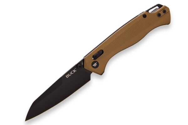 Buck Knives 698BRS Ferrox Crossbar Lock Folding Knife, 3.375" D2 Black Reverse Tanto Blade, Bronze Anodized Aluminum Scales W/ Clip