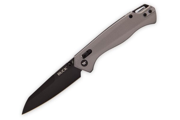 Buck Knives 698GYS Ferrox Crossbar Lock Folding Knife, 3.375" D2 Black Reverse Tanto Blade, Gray Anodized Aluminum Scales W/ Clip