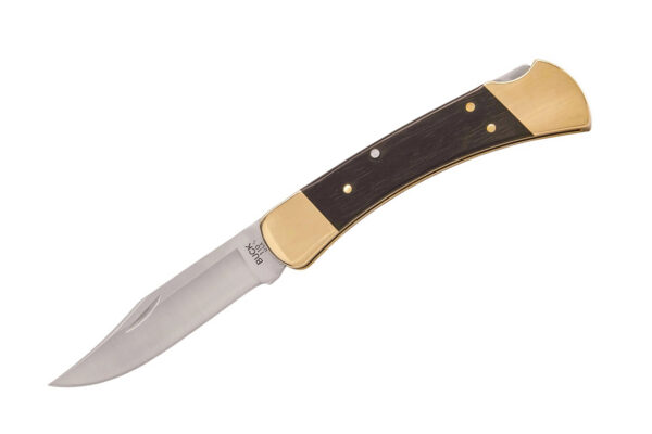 Buck Knives 110 Slim Heritage Elite Folding Hunter, 3.75" MagnaCut Satin Blade, Genuine Ebony Wood Handles, Brass Bolsters, Deep Carry Pocket Clip