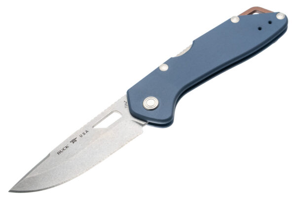 Buck Knives 724 Mustang Lockback Folding Knife, 3.25" 420HC Drop Point Blade, Dark Blue Anodized Aluminum Handles W/ Clip