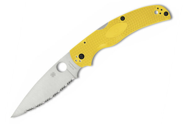 Spyderco Native Chief Lightweight Salt Lockback Folding Knife, 4.02" CPM-MagnaCut Satin Serrated Blade, Yellow FRN Handles W/ Clip