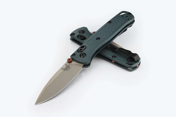 Benchmade 533TN-2601 Mini Bugout Folding Knife, 2.82" Elmax Tan Cerakote Drop Point Blade, Taiga Green Grivory Handles W/ Clip (Seasonal Production)
