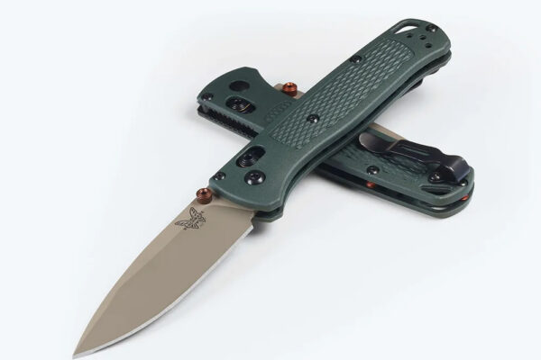 Benchmade 535TN-2601 Bugout Folding Knife, 3.24" Elmax Tan Cerakote Drop Point Blade, Taiga Green Grivory Handles W/ Clip (Seasonal Production)