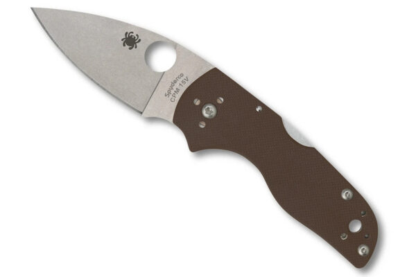 Spyderco Lil' Native Lockback Folding Knife, 2.42" CPM-15V Stonewashed Plain Blade, Brown G10 Handles W/ Clip (Sprint Run)