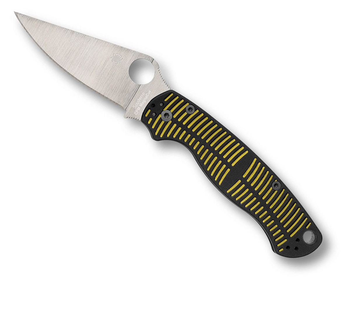 Spyderco Paramilitary 2 Salt Compression Lock Folding Knife, 3.45" CPM-MagnaCut Satin Blade, Yellow/Black G10 Handles W/ Clip