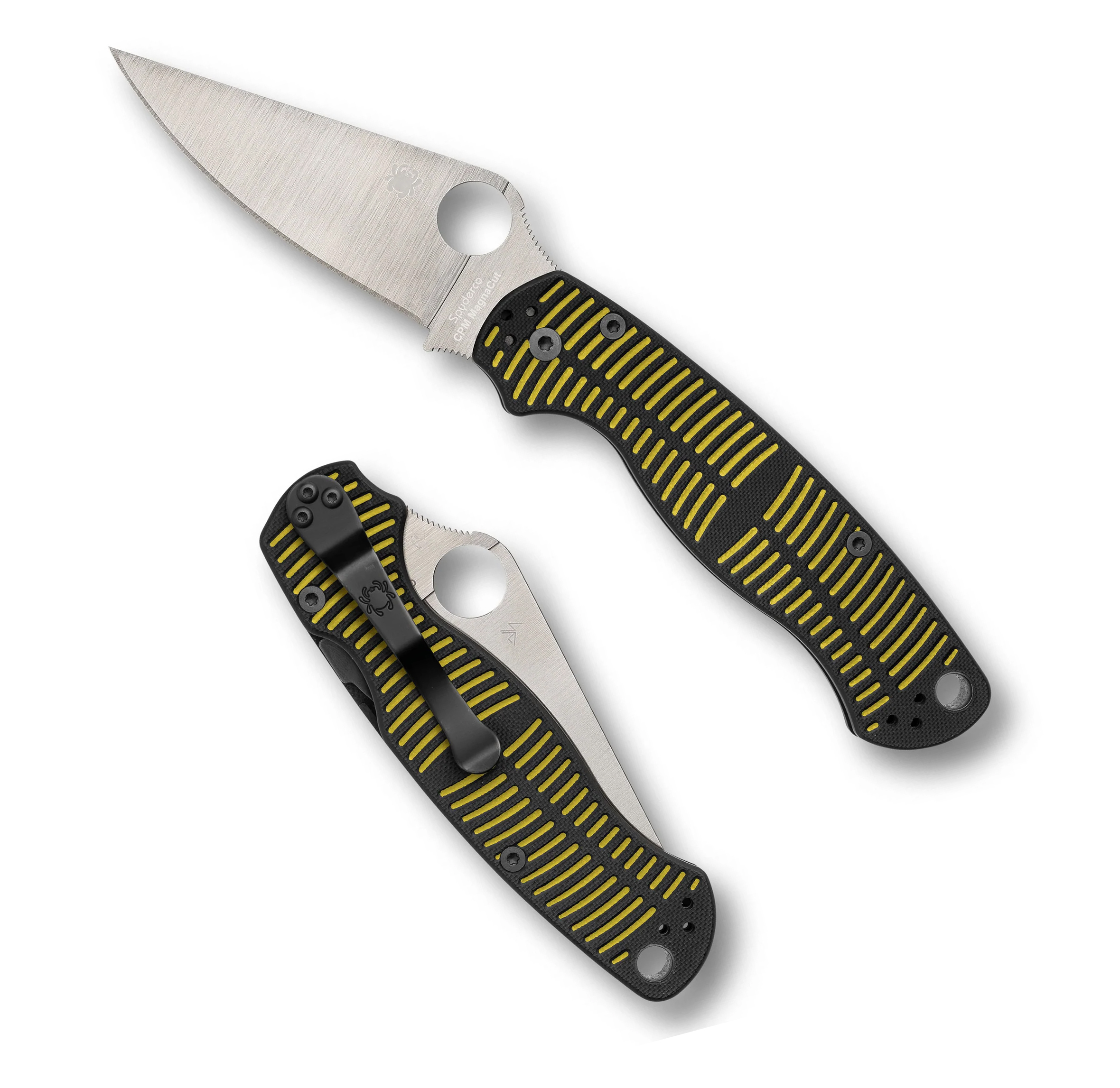 Spyderco Paramilitary 2 Salt Compression Lock Folding Knife, 3.45" CPM-MagnaCut Satin Blade, Yellow/Black G10 Handles W/ Clip - Image 2
