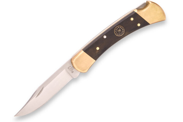 Buck Knives USA 250th Anniversary 110 Folding Hunter, 3.75" 420HC Satin Blade, Genuine Ebony Wood Handles "76" Anniversary Shield, Brass Bolsters W/ Suede Leather Sheath (Limited Edition)