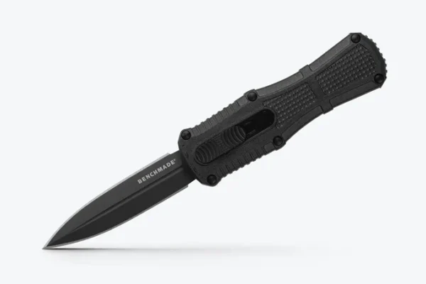 Benchmade 3375GY Mini Claymore OTF AUTO, 3.02" CPM-D2 Double Edge Smoke Gray Blade, Black Grivory Handles W/ Clip