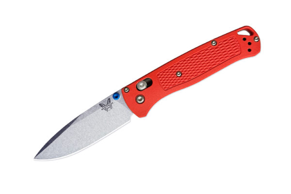 Benchmade 535-SHC1 Bugout Folding Knife, 3.24" MagnaCut Drop Point Blade, Indian Paintbrush Grivory Handles, Blue Thumbstud/Spacers, Deep Carry Pocket Clip (C+C Exclusive)