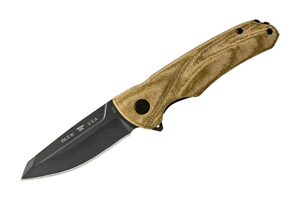 Buck Knives 843 Sprint Ops Ball Bearing Flipper Folding Knife, 3.125″ S30V Reverse Tanto Blade, Green Micarta Handle W/ Clip