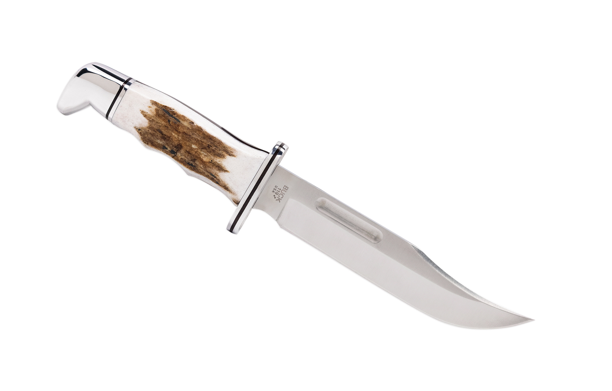 Buck Knives 119 Special Fixed Blade, 6" 420HC Satin Blade, Genuine Elk Antler Handle, Polished Aluminum Pummel and Guard W/ Suede Leather Sheath (Limited Production)