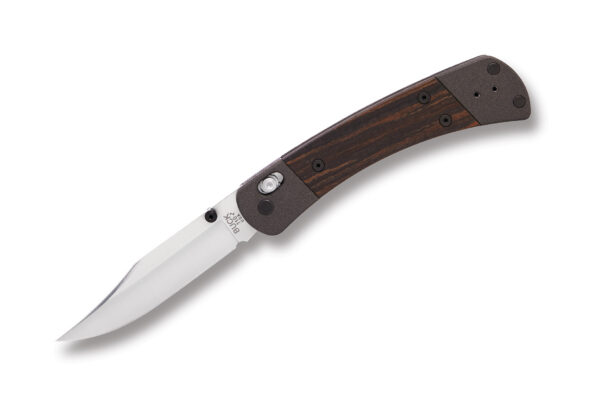 Buck Knives 110 Slim Folding Hunter Crossbar Lock, 3.75" MagnaCut Satin Blade, Macassar Ebony Scales, Aluminum Bolsters W/Pocket Clip