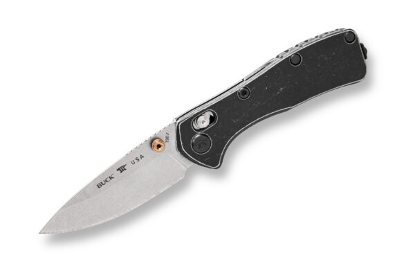 Buck Knives 790 Mini Range Elite Trail Worn Cross Bar Lock Folding Knife, 2.6" MagnaCut Drop Point Blade, Black Anodized Aluminum Tumbled Scales W/ Pocket Clip