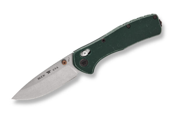 Buck Knives 791 Range Elite Trail Worn Cross Bar Lock Folding Knife, 3.4" MagnaCut Drop Point Blade, Green Anodized Tumbled Aluminum Scales W/ Pocket Clip